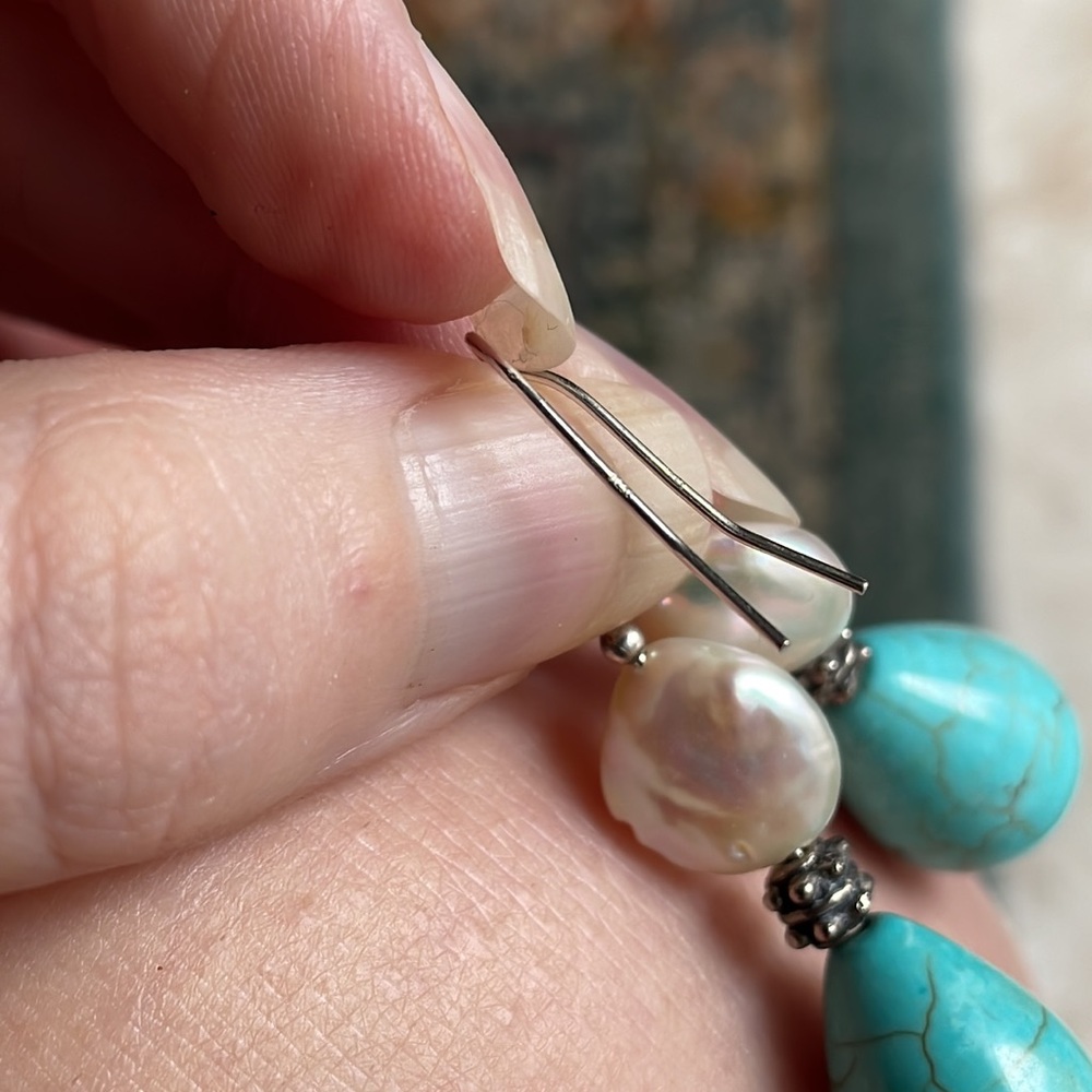 Freshwater pearl baroque teardrop stone sterling silver 925 earrings - Picture 13 of 16